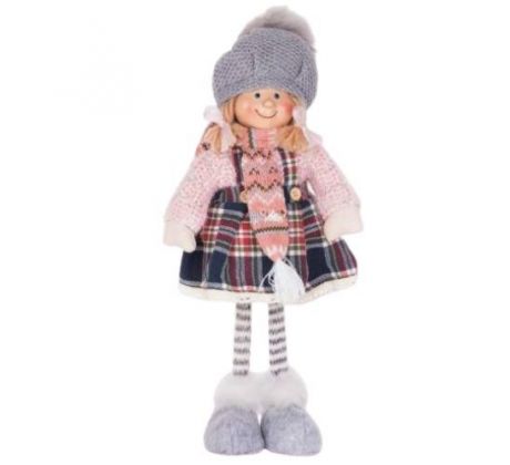 Dekorácia MagicHome Vianoce dievčatko v károvaných šatách 38 cm