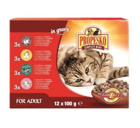 PROPESKO mačacie kapsičky hovädzie+kura+zverina+jahňa 12 x 100g