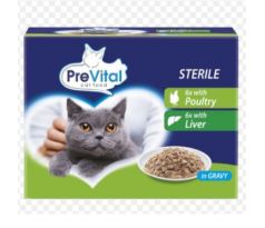 PreVital pre sterilné mačky s hydinou a pečeňou v omáčke 12 x 100 g