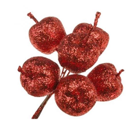Dekorácia jabĺčko červené glitrové 2,5 cm / 6 ks