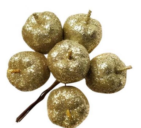 Dekorácia jabĺčko zlaté glitrové 2,5 cm / 6 ks