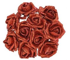 Ružičky červené glitrové 3,5 cm / 12 ks