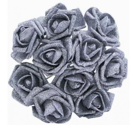 Ružičky strieborné glitrové 3,5 cm / 6 ks