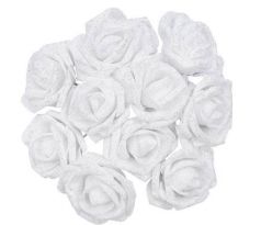 Ružičky biele glitrové 3,5 cm / 12 ks