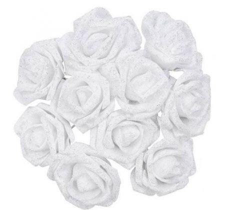 Ružičky biele glitrové 3,5 cm / 12 ks