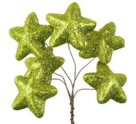 Hviezdičky zelené glitrové zväzok 6 ks