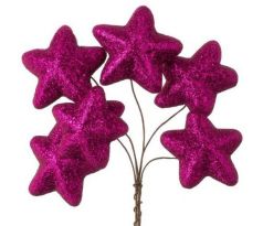 Hviezdičky fuksiové glitrové zväzok 6 ks