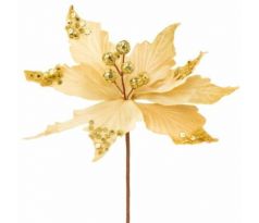 Vetvička MagicHome Vianoce s kvetom Poinsettia zlatá 31 cm