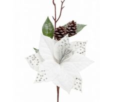 Vetvička MagicHome Vianoce s kvetom poinsettia biela 34 cm