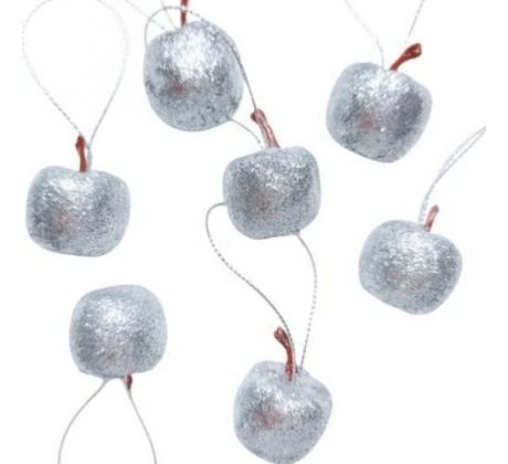 Jabĺčka strieborné s glitrami na zavesenie 2,5 cm / 18 ks