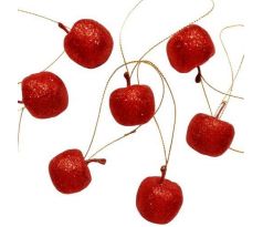 Jabĺčka červené s glitrami na zavesenie 2,5 cm / 18 ks