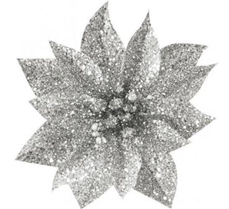 Kvet gliter so štipcom strieborný 9 cm / 1 ks