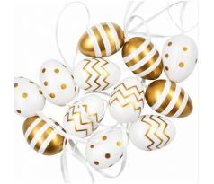Vajíčka veľkonočné biele so zlatým 4 cm / 12 ks