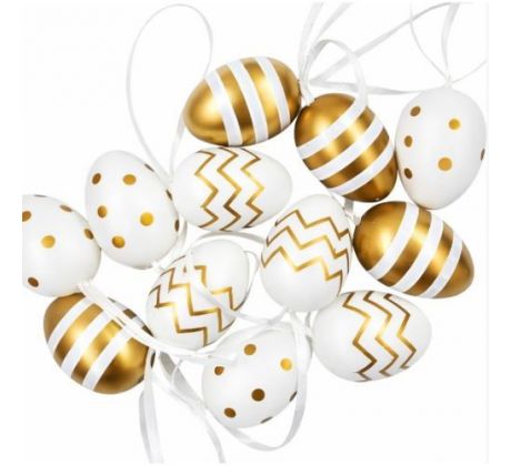 Vajíčka veľkonočné biele so zlatým 4 cm / 12 ks