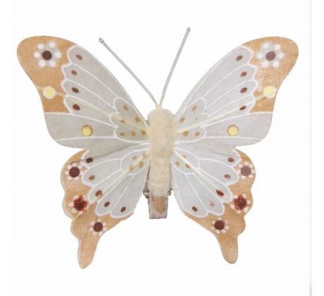 Motýlik šedo-hnedý so štipcom 7 x 7 cm / 1 ks