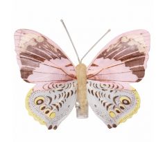 Motýlik ružovo-hnedo-žltý so štipcom 7,5 x 6 cm / 1 ks