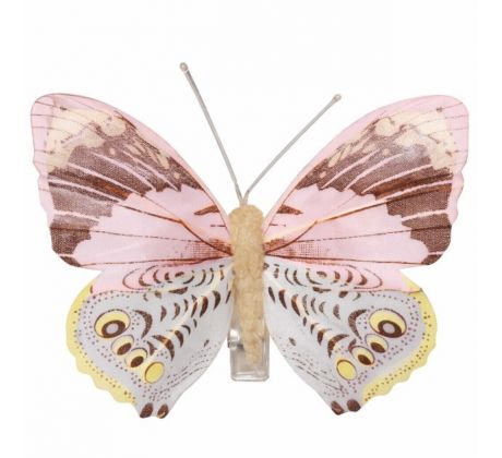 Motýlik ružovo-hnedo-žltý so štipcom 7,5 x 6 cm / 1 ks