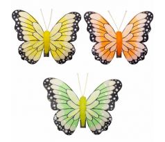 Motýlik žltý, oranžový, zelený so štipcom mix 5 x 5 cm / 3 ks
