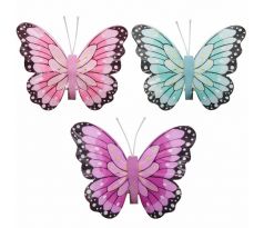 Motýlik ružový, fialový, modrý so štipcom mix 6,5 x 7 cm / 3 ks