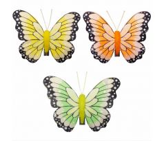 Motýlik žltý, oranžový, zelený mix 6,5 x 7 cm / 3 ks
