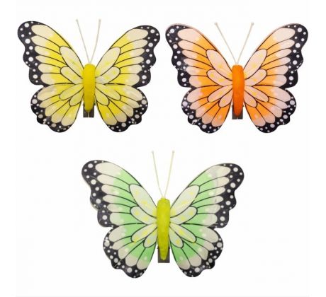 Motýlik žltý, oranžový, zelený mix 6,5 x 7 cm / 3 ks