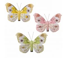 Motýlik žltý, zelený, ružový so štipcom mix 6 x 7 cm / 3 ks