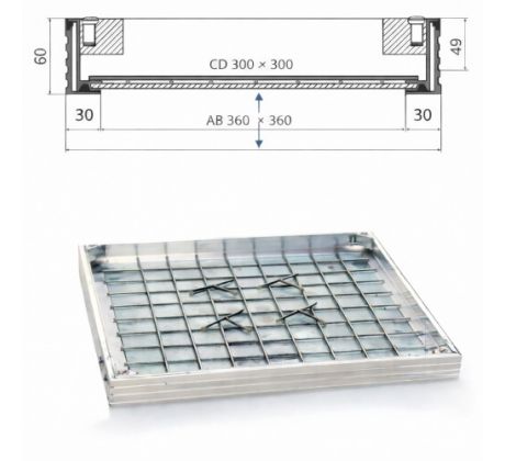 Poklop hliníkový pre zadláždenie H60 - 300x300 - nosnosť do 12,5 t