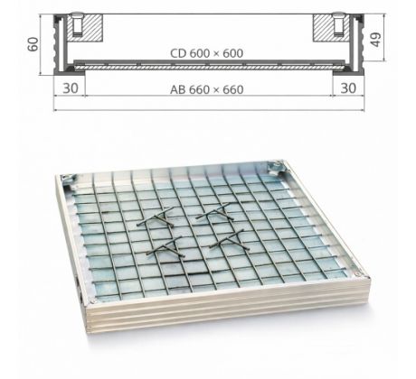 Poklop hliníkový pre zadláždenie H60 - 600x600 - nosnosť do 12,5 t