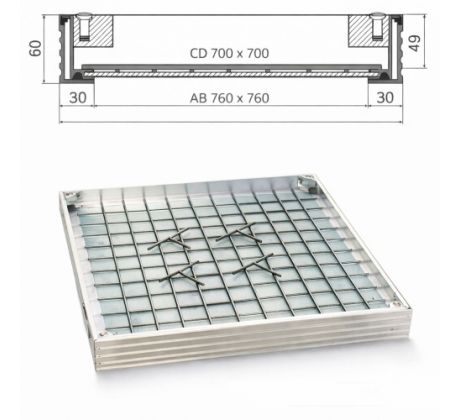 Poklop hliníkový pre zadláždenie H60 - 700x700 - nosnosť do 12,5 t