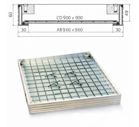Poklop hliníkový pre zadláždenie H60 - 900x900 - nosnosť do 12,5 t